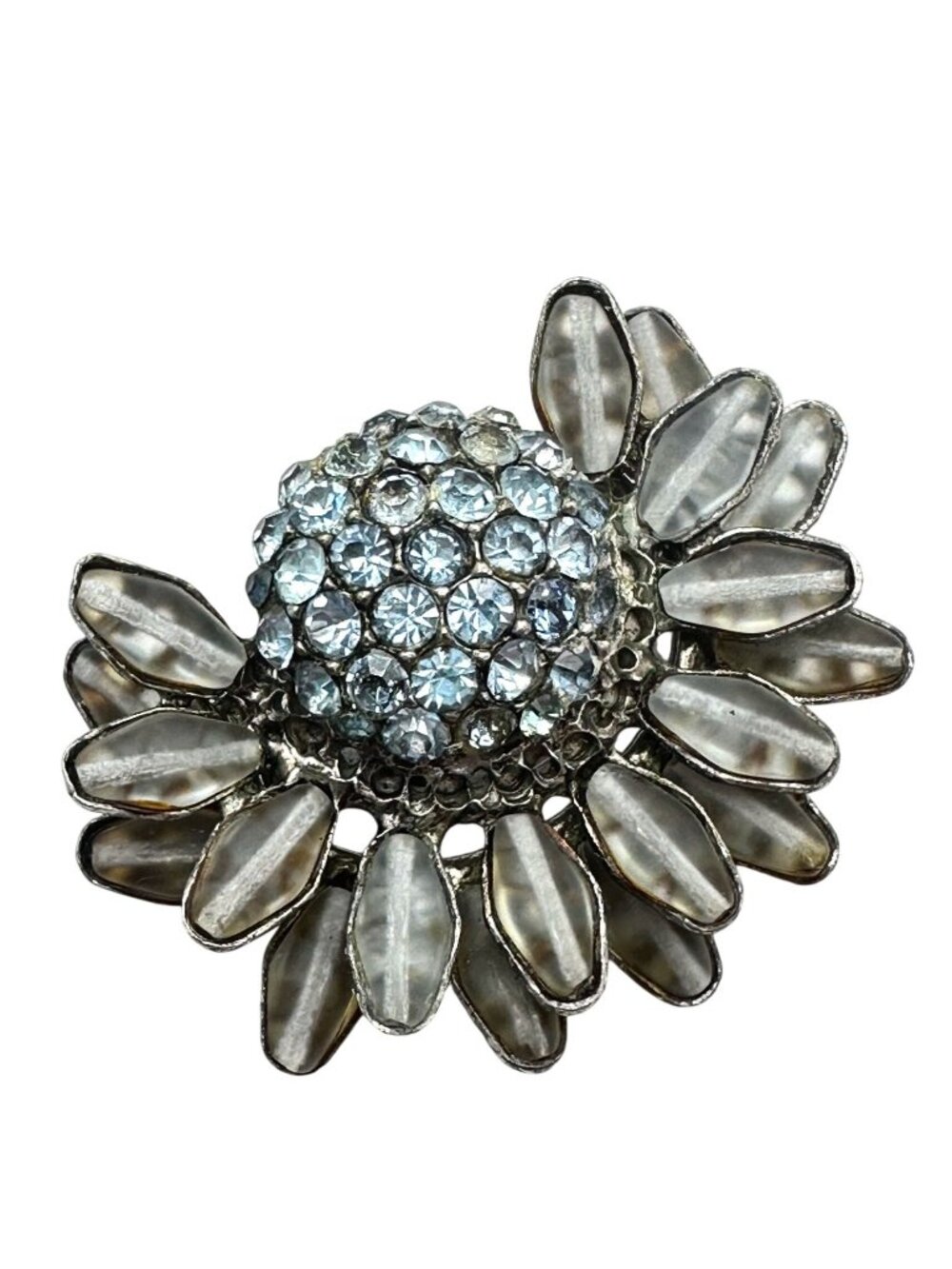 Vintage Rare Unsigned Schreiner New York Brooch Pin Blue Grey Glass Rhinestone